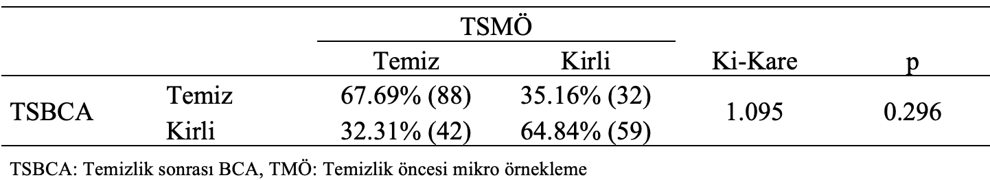 birinci temizlik bca mikrobiyoloji kikare analiz